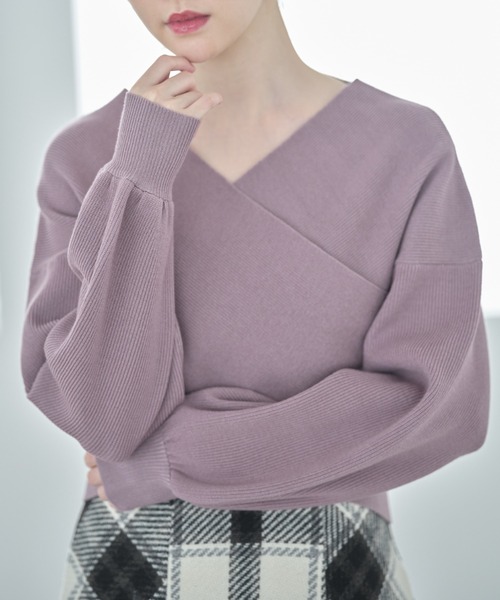 tocco closet（トッコ　クローゼット）の「バルーンスリーブクロスリブニットプルオーバー（ニット/セーター・レディース・ベージュ系その他/ピンク/オフホワイト/ブラック・M）」の4枚目の写真