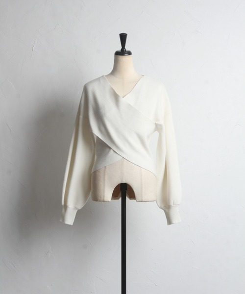 tocco closet（トッコ　クローゼット）の「バルーンスリーブクロスリブニットプルオーバー（ニット/セーター・レディース・ベージュ系その他/ピンク/オフホワイト/ブラック・M）」の18枚目の写真