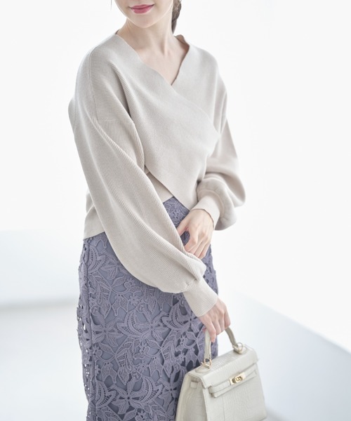 tocco closet（トッコ　クローゼット）の「バルーンスリーブクロスリブニットプルオーバー（ニット/セーター・レディース・ベージュ系その他/ピンク/オフホワイト/ブラック・M）」の12枚目の写真