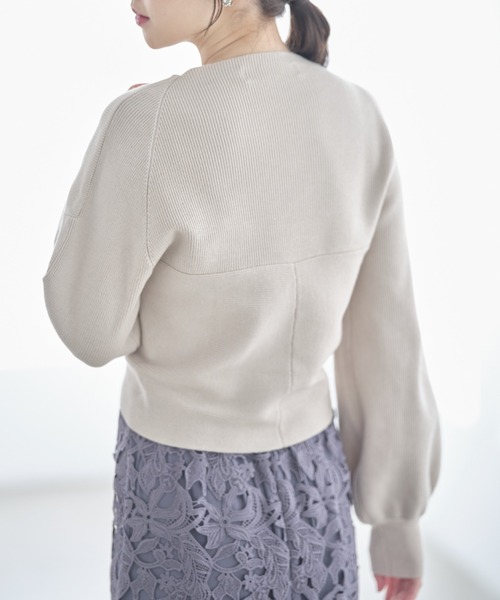 tocco closet（トッコ　クローゼット）の「バルーンスリーブクロスリブニットプルオーバー（ニット/セーター・レディース・ベージュ系その他/ピンク/オフホワイト/ブラック・M）」の13枚目の写真