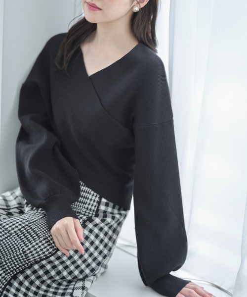 tocco closet（トッコ　クローゼット）の「バルーンスリーブクロスリブニットプルオーバー（ニット/セーター・レディース・ベージュ系その他/ピンク/オフホワイト/ブラック・M）」の8枚目の写真