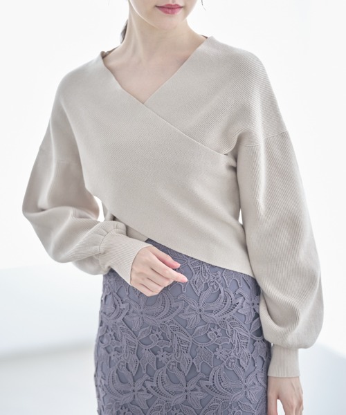 tocco closet（トッコ　クローゼット）の「バルーンスリーブクロスリブニットプルオーバー（ニット/セーター・レディース・ベージュ系その他/ピンク/オフホワイト/ブラック・M）」の11枚目の写真
