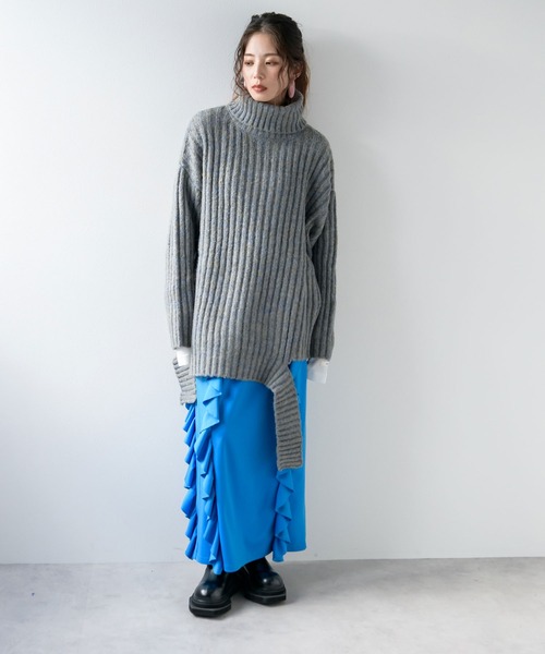 bohmal(ボマール)の「カットオフデザインハイネックメランジニット(ニット/セーター・レディース・グリーン/グレー/レッド・FREE)」の14枚目の写真