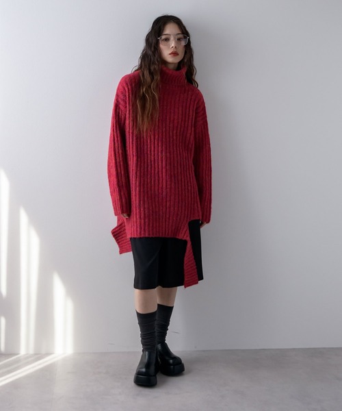 bohmal(ボマール)の「カットオフデザインハイネックメランジニット(ニット/セーター・レディース・グリーン/グレー/レッド・FREE)」の5枚目の写真