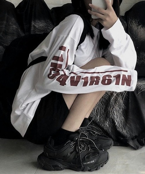 Burner(バーナー)の「【OKUOKU 0909】ストリート カジュアル 袖プリント ロンT oku-tops-669908119176-14 U(Tシャツ/カットソー・レディース・ブラック/ホワイト・XXL/XL)」の11枚目の写真