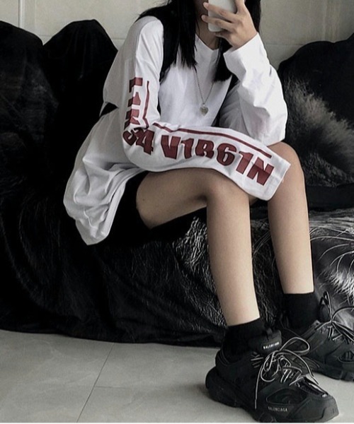 Burner(バーナー)の「【OKUOKU 0909】ストリート カジュアル 袖プリント ロンT oku-tops-669908119176-14 U(Tシャツ/カットソー・レディース・ブラック/ホワイト・XXL/XL)」の9枚目の写真