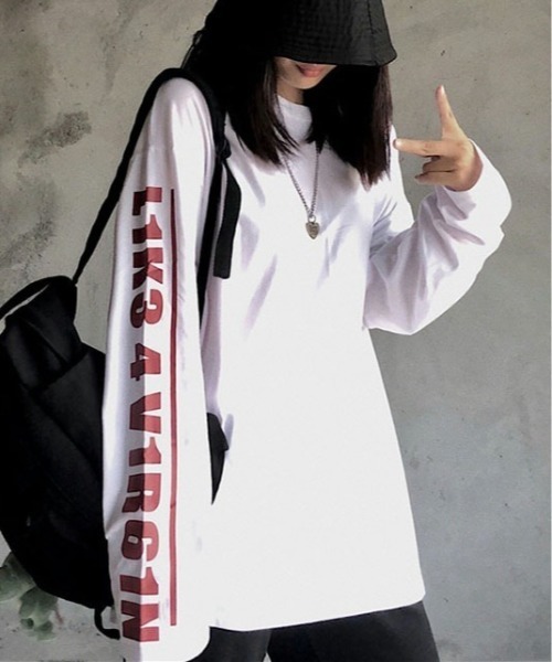 Burner(バーナー)の「【OKUOKU 0909】ストリート カジュアル 袖プリント ロンT oku-tops-669908119176-14 U(Tシャツ/カットソー・レディース・ブラック/ホワイト・XXL/XL)」の5枚目の写真