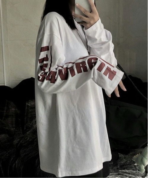 Burner(バーナー)の「【OKUOKU 0909】ストリート カジュアル 袖プリント ロンT oku-tops-669908119176-14 U(Tシャツ/カットソー・レディース・ブラック/ホワイト・XXL/XL)」の7枚目の写真
