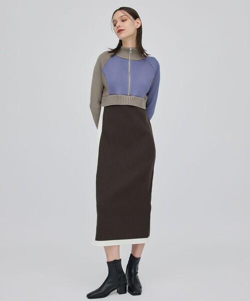 CITY TOKYO（シティトウキョウ）の「ハーフジップカラーブロックニットワンピース（ワンピース・レディース・ワイン/モカ/グリーン・1/2）」の14枚目の写真