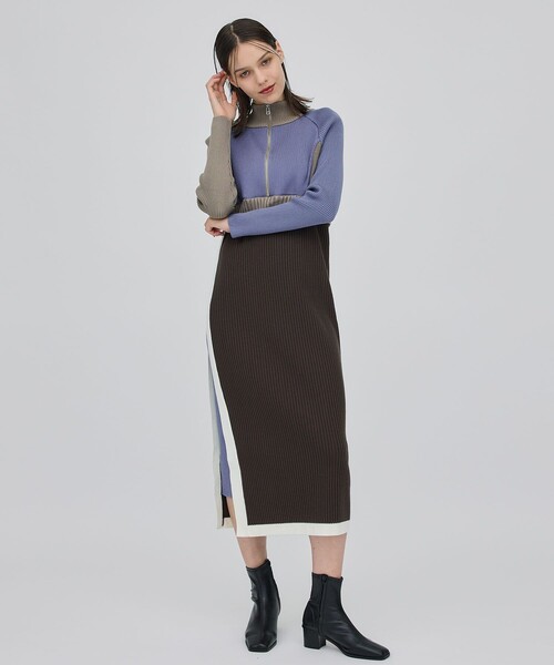 CITY TOKYO（シティトウキョウ）の「ハーフジップカラーブロックニットワンピース（ワンピース・レディース・ワイン/モカ/グリーン・1/2）」の15枚目の写真