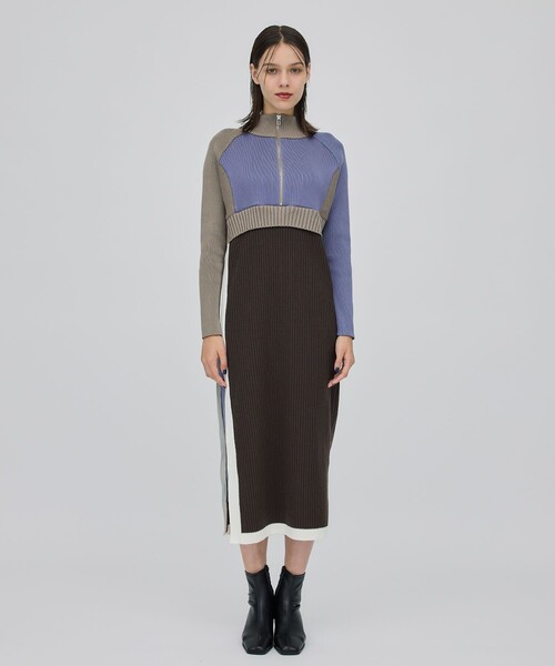 CITY TOKYO（シティトウキョウ）の「ハーフジップカラーブロックニットワンピース（ワンピース・レディース・ワイン/モカ/グリーン・1/2）」の16枚目の写真