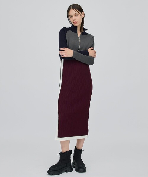 CITY TOKYO（シティトウキョウ）の「ハーフジップカラーブロックニットワンピース（ワンピース・レディース・ワイン/モカ/グリーン・1/2）」の4枚目の写真