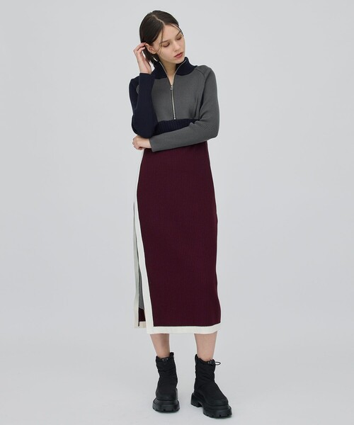 CITY TOKYO（シティトウキョウ）の「ハーフジップカラーブロックニットワンピース（ワンピース・レディース・ワイン/モカ/グリーン・1/2）」の5枚目の写真