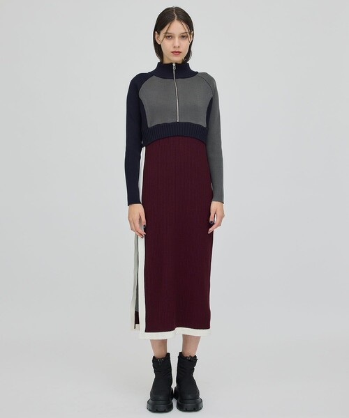 CITY TOKYO（シティトウキョウ）の「ハーフジップカラーブロックニットワンピース（ワンピース・レディース・ワイン/モカ/グリーン・1/2）」の6枚目の写真