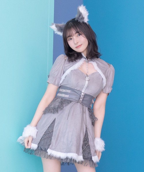 グレーアニマルコスプレ衣装 コスプレ アニマル ウルフ 狼 かわいい ふわふわ 体型カバー 半袖