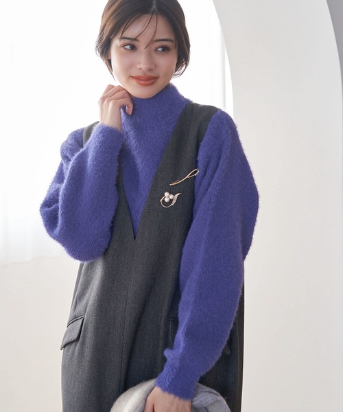 ROPE' PICNIC(ロペピクニック)の「シャギーレースクロップドニットプルオーバー(ニット/セーター・レディース・キナリ/ブラック/ピンク系その他2/ブルー/ライトグレー・38)」の1枚目の写真