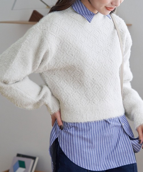 ROPE' PICNIC(ロペピクニック)の「シャギーレースクロップドニットプルオーバー(ニット/セーター・レディース・キナリ/ブラック/ピンク系その他2/ブルー/ライトグレー・38)」の4枚目の写真