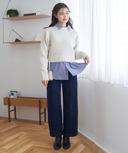 ROPE' PICNIC(ロペピクニック)の「シャギーレースクロップドニットプルオーバー(ニット/セーター・レディース・キナリ/ブラック/ピンク系その他2/ブルー/ライトグレー・38)」の9枚目の写真