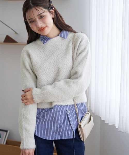 ROPE' PICNIC(ロペピクニック)の「シャギーレースクロップドニットプルオーバー(ニット/セーター・レディース・キナリ/ブラック/ピンク系その他2/ブルー/ライトグレー・38)」の12枚目の写真