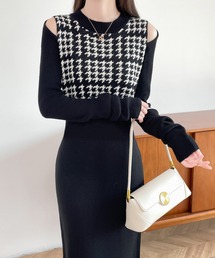 ABITOKYO（アビトーキョー）の「カットアウトスリットチェック柄切替ニットワンピース（ワンピース・レディース）」