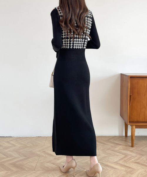 ABITOKYO（アビトーキョー）の「カットアウトスリットチェック柄切替ニットワンピース（ワンピース・レディース・ブラック/チャコールグレー/ブラウン・FREE）」の20枚目の写真