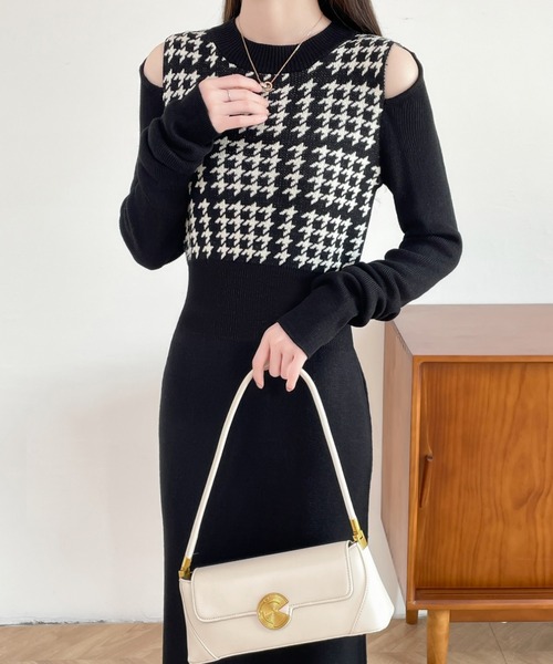 ABITOKYO（アビトーキョー）の「カットアウトスリットチェック柄切替ニットワンピース（ワンピース・レディース・ブラック/チャコールグレー/ブラウン・FREE）」の15枚目の写真