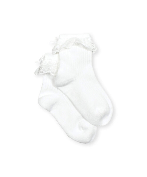 BeBe Petits Pois Vert（ベベプチポワヴェール）の「【店舗限定】ハート柄レースリボンソックス(15~24cm)（ソックス/靴下・キッズ・ホワイト/ブラック・L/XL/M）」の4枚目の写真