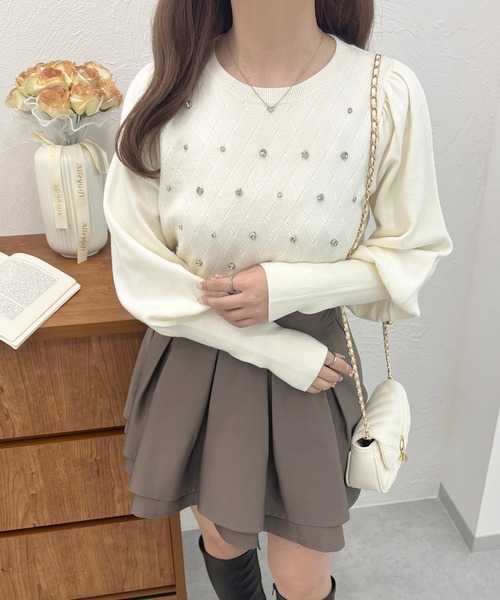 apres jour(アプレジュール)の「ロングスリーブビジューニットトップス【ZOZOTOWN限定アイテム】(ニット/セーター・レディース・ブラック/ピンク/アイボリー/ラベンダー・X-LARGE/フリー)」の7枚目の写真