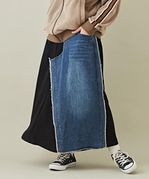 CUBE SUGAR | デニム×裏毛スウェットリメイク風切替ロングスカート(デニムスカート)