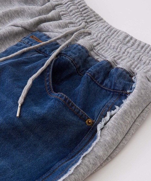 CUBE SUGAR（キューブシュガー）の「デニム×裏毛スウェットリメイク風切替ロングスカート（デニムスカート・レディース・ブラック/グレー・M）」の17枚目の写真