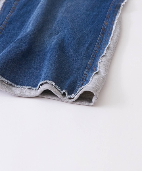CUBE SUGAR（キューブシュガー）の「デニム×裏毛スウェットリメイク風切替ロングスカート（デニムスカート・レディース・ブラック/グレー・M）」の19枚目の写真