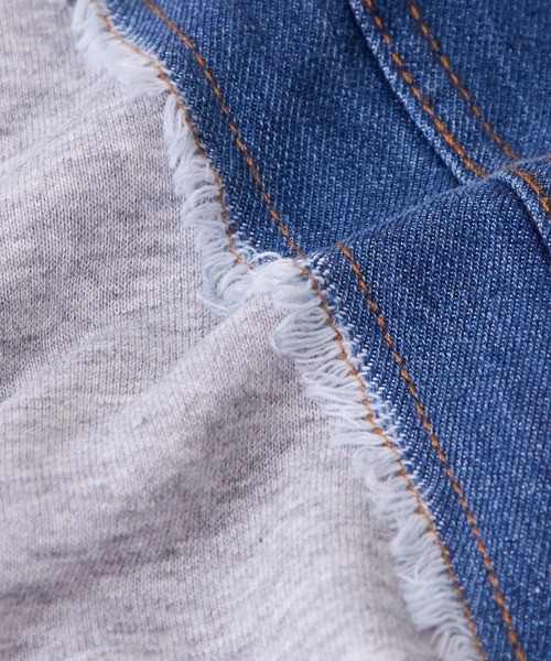 CUBE SUGAR（キューブシュガー）の「デニム×裏毛スウェットリメイク風切替ロングスカート（デニムスカート・レディース・ブラック/グレー・M）」の21枚目の写真