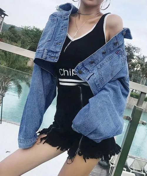Miniministore(ミニミニストア)の「デニムジャケット ショート丈 春アウター(デニムジャケット・レディース・ブルー・L/M/XL)」の5枚目の写真