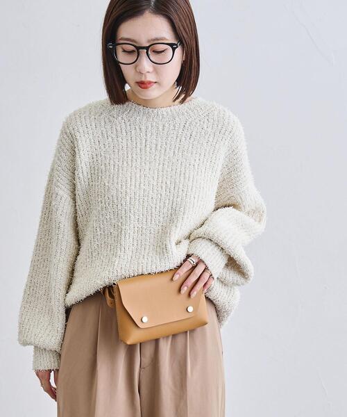 coen（コーエン）の「カールヤーンアゼ編みニット（ニット/セーター・レディース・オフホワイト/ダークグレー/コバルトブルー・FREE）」の4枚目の写真