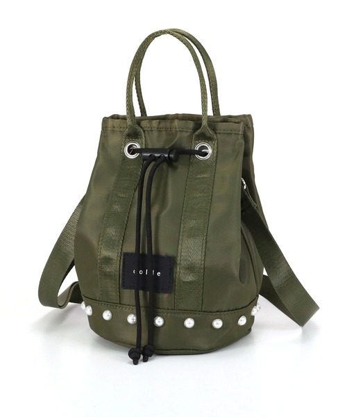 COLDE （コルデ）の「パール付き2way巾着ミニトートバッグ（トートバッグ・レディース・ベージュ/ブラック/カーキ/パープル・FREE）」の5枚目の写真