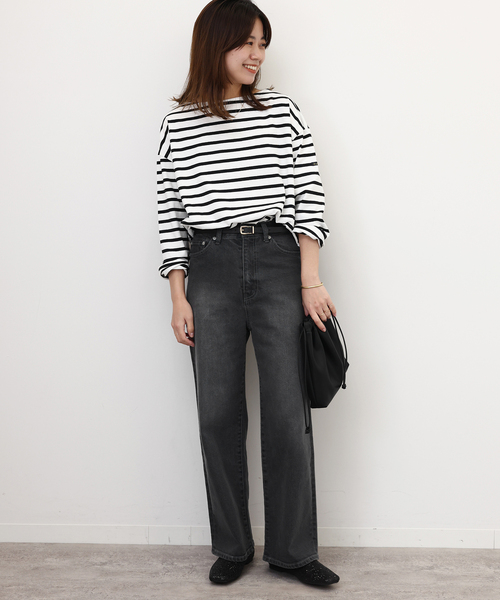 LEMINOR(ルミノール)の「別注【Leminor/ルミノア】*RELUME Loose border Tee:カットソー(Tシャツ/カットソー・レディース・ブルー/ピンク/ブラック/ライトグリーン・FREE)」の5枚目の写真