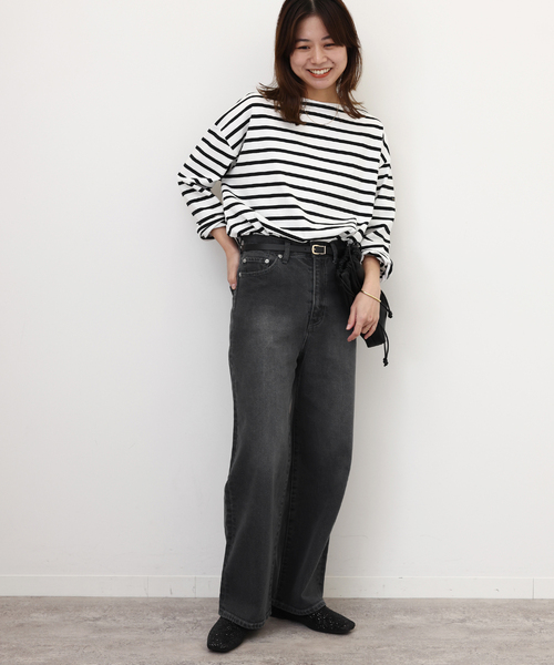 LEMINOR(ルミノール)の「別注【Leminor/ルミノア】*RELUME Loose border Tee:カットソー(Tシャツ/カットソー・レディース・ブルー/ピンク/ブラック/ライトグリーン・FREE)」の6枚目の写真