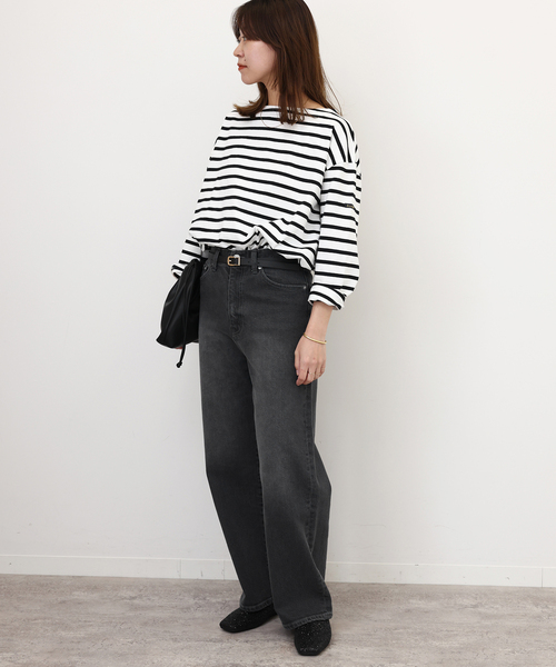 LEMINOR(ルミノール)の「別注【Leminor/ルミノア】*RELUME Loose border Tee:カットソー(Tシャツ/カットソー・レディース・ブルー/ピンク/ブラック/ライトグリーン・FREE)」の7枚目の写真