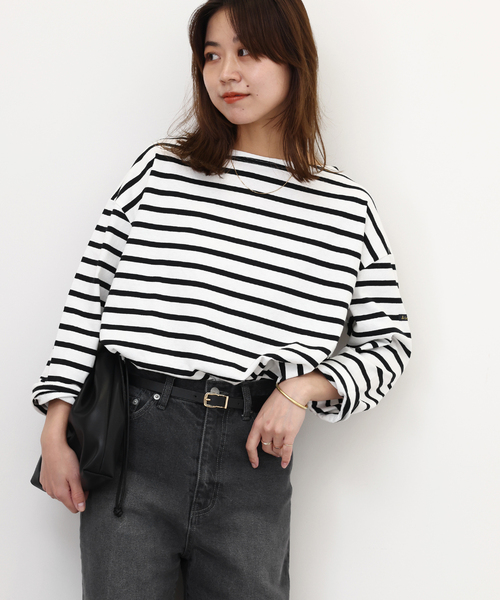 LEMINOR(ルミノール)の「別注【Leminor/ルミノア】*RELUME Loose border Tee:カットソー(Tシャツ/カットソー・レディース・ブルー/ピンク/ブラック/ライトグリーン・FREE)」の10枚目の写真