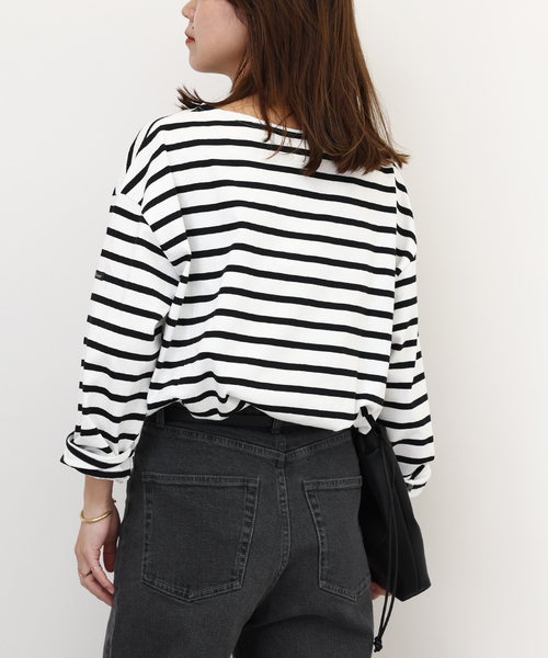 LEMINOR(ルミノール)の「別注【Leminor/ルミノア】*RELUME Loose border Tee:カットソー(Tシャツ/カットソー・レディース・ブルー/ピンク/ブラック/ライトグリーン・FREE)」の12枚目の写真