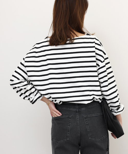 LEMINOR(ルミノール)の「別注【Leminor/ルミノア】*RELUME Loose border Tee:カットソー(Tシャツ/カットソー・レディース・ブルー/ピンク/ブラック/ライトグリーン・FREE)」の13枚目の写真