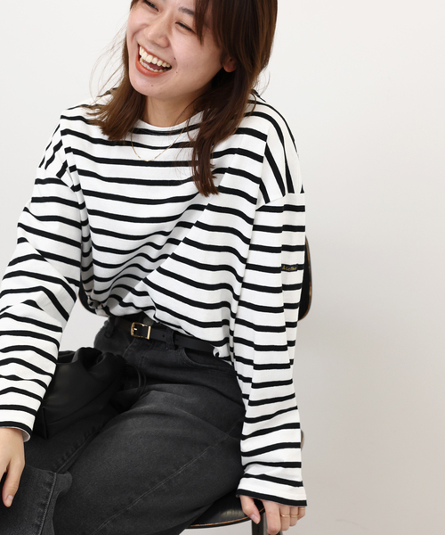 LEMINOR(ルミノール)の「別注【Leminor/ルミノア】*RELUME Loose border Tee:カットソー(Tシャツ/カットソー・レディース・ブルー/ピンク/ブラック/ライトグリーン・FREE)」の14枚目の写真