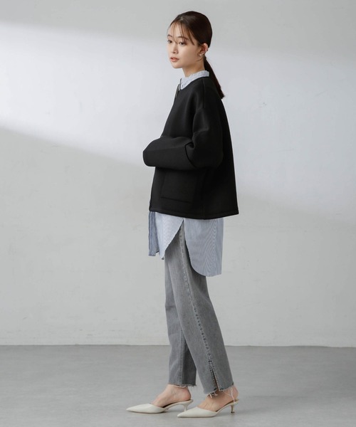 NANO universe（ナノユニバース）の「ダンボールカットノーカラージャケット（ノーカラージャケット・レディース・アイボリー/ブラック/モカ・FREE）」の9枚目の写真