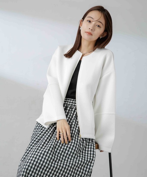 NANO universe（ナノユニバース）の「ダンボールカットノーカラージャケット（ノーカラージャケット・レディース・アイボリー/ブラック/モカ・FREE）」の11枚目の写真