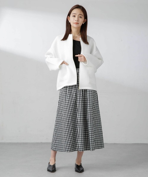 NANO universe（ナノユニバース）の「ダンボールカットノーカラージャケット（ノーカラージャケット・レディース・アイボリー/ブラック/モカ・FREE）」の14枚目の写真