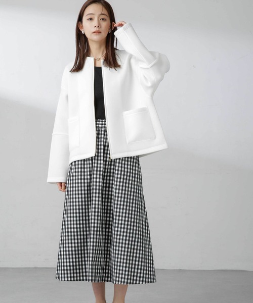 NANO universe（ナノユニバース）の「ダンボールカットノーカラージャケット（ノーカラージャケット・レディース・アイボリー/ブラック/モカ・FREE）」の15枚目の写真