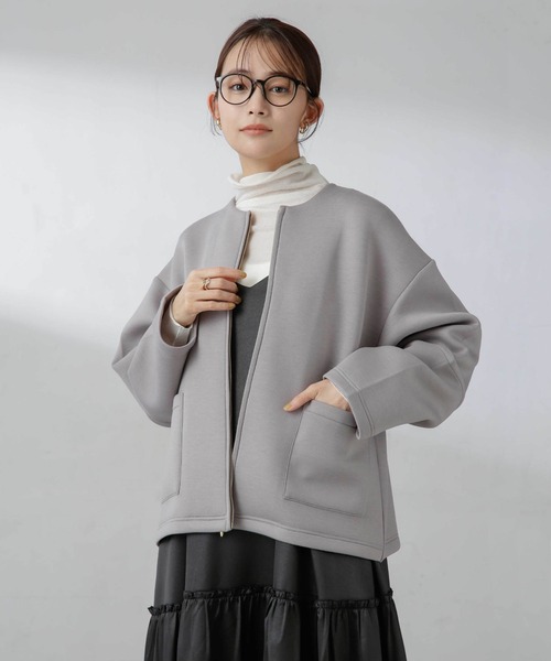 NANO universe（ナノユニバース）の「ダンボールカットノーカラージャケット（ノーカラージャケット・レディース・アイボリー/ブラック/モカ・FREE）」の18枚目の写真