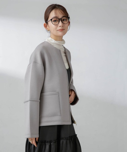 NANO universe（ナノユニバース）の「ダンボールカットノーカラージャケット（ノーカラージャケット・レディース・アイボリー/ブラック/モカ・FREE）」の19枚目の写真