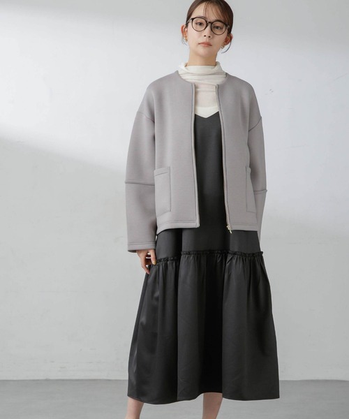 NANO universe（ナノユニバース）の「ダンボールカットノーカラージャケット（ノーカラージャケット・レディース・アイボリー/ブラック/モカ・FREE）」の22枚目の写真