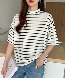 【選べる2タイプ×カラー展開あり】 半袖Tシャツ ハイネック モックネック Tシャツ カットソー スリット 半袖 夏服